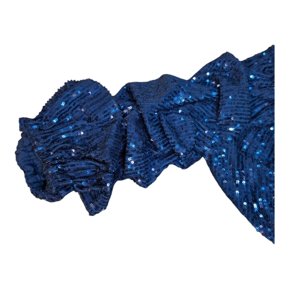 CeCe Sequined Blouse Women's Small Navy  Blouson Tiered Sleeve NWT - Picture 4 of 15